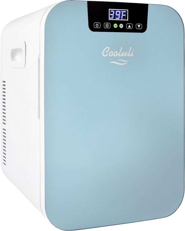 Cooluli 20L Mini Fridge For Bedroom – Car, Office Desk & College Dorm Room – Glass Front & Digital Temperature Control – Small 12v Refrigerator for Food, Drinks, Skincare, Beauty & Breast Milk