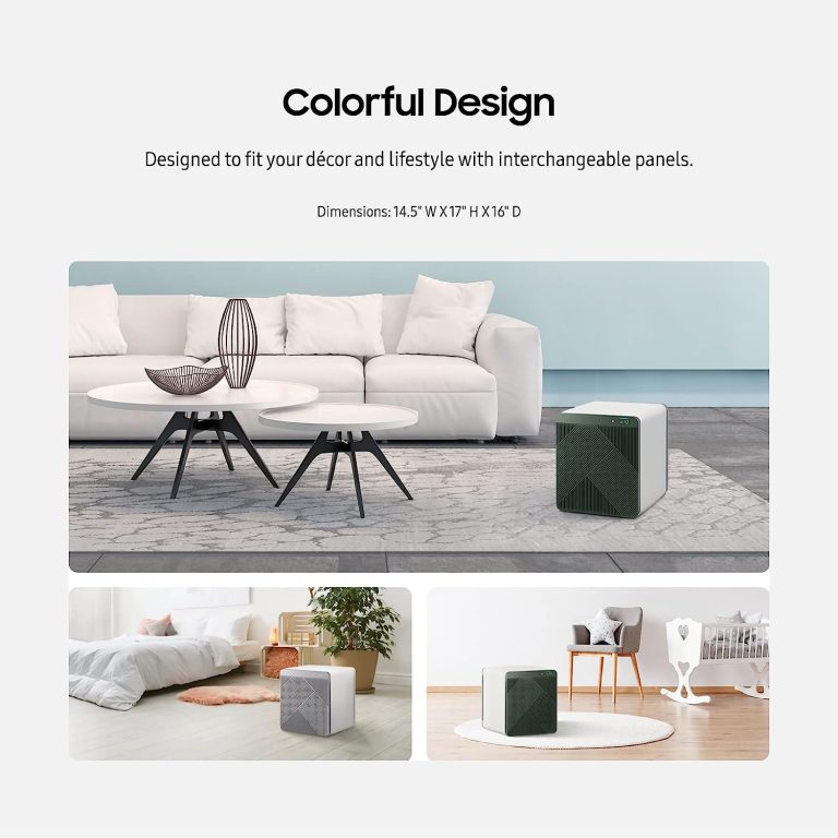 SAMSUNG BESPOKE Cube Air Purifier, Odor Eliminator, Home System w/ HEPA Filtration, 360 Degree Purification, Pet Mode, Smart Control, Traps Dust, AX350A9350N, Grey