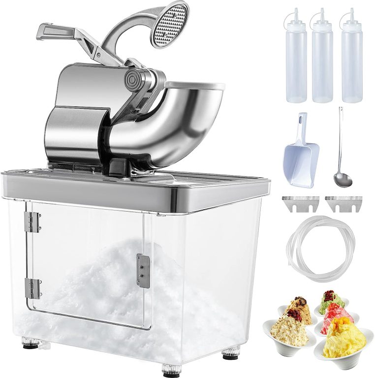 VEVOR 110V Commercial Ice Crusher 440LBS/H, ETL Approved 300W Electric Snow Cone Machine with Dual Blades, Stainless Steel Shaved Ice Machine with Safety On/Off Switch for Family, Restaurants, Bars