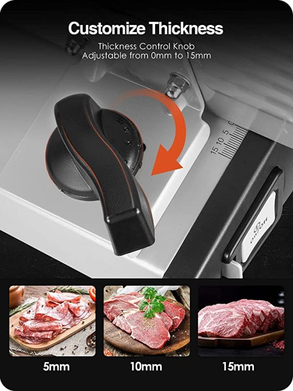 OSTBA Meat Slicer 200W Deli Food Slicer with 3 Removable Stainless Steel Blades for Home Use, 0-15mm Adjustable Thickness Slicer Machine for Meat, Cheese, Bread