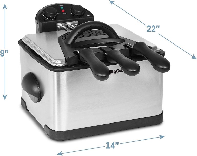 Elite Gourmet EDF-401T Electric Immersion Deep Fryer 3-Baskets, 1700-Watt, Timer Control, Adjustable Temperature, Lid with Viewing Window and Odor Free Filter, Stainless Steel and Black