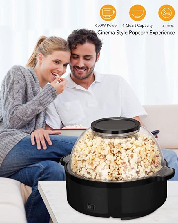 Electric Hot-oil Popcorn Popper Maker – Stir Crazy Popcorn Machine with Nonstick Plate & Stirring Rod, Large Lid for Serving Bowl and Two Measuring Spoons, 16-Cup for Home Christmas Party Kids