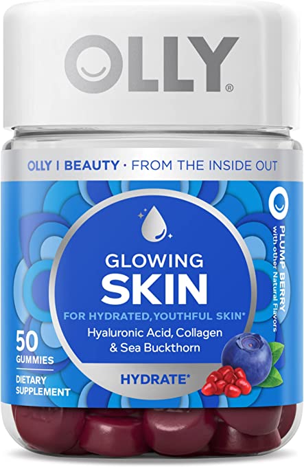 OLLY Glowing Skin Gummy, 25 Day Supply (50 Count), Plump Berry, Hyaluronic Acid, Collagen, Sea Buckthorn, Chewable Supplement (Packaging May Vary)