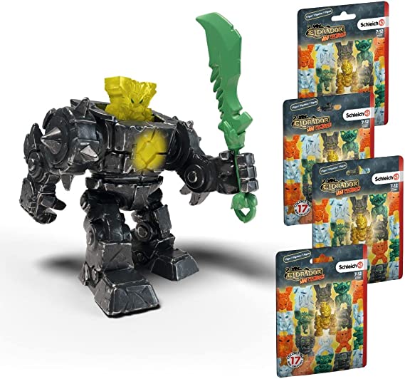 Schleich 7-Piece Eldrador Action Figure Set with Jungle Mini Robot, Mini Creature, Weapon and 4 Surprise Toys Mini Creatures