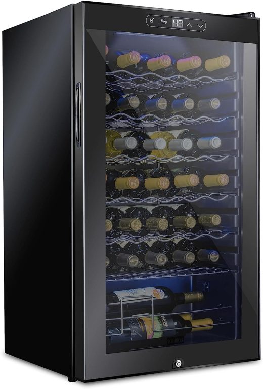 SCHMECKE 34 Bottle Compressor Wine Cooler Refrigerator w/Lock | Large Freestanding Wine Cellar | 41f-64f Digital Temperature Control Wine Fridge For Red, White, Champagne or Sparkling Wine – Black