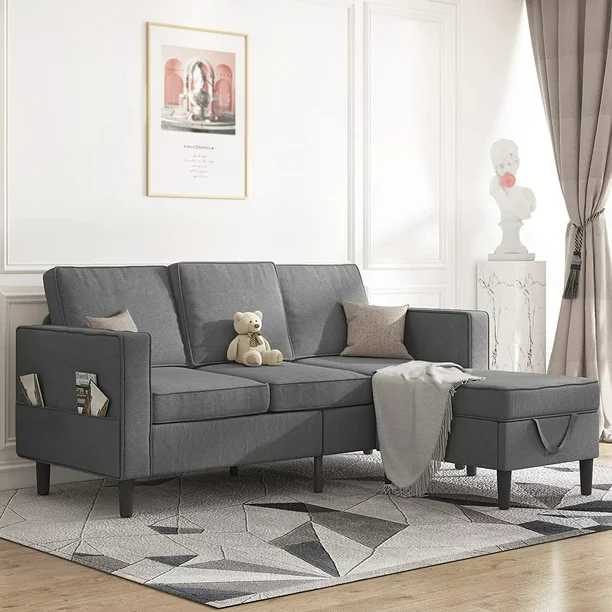 Mjkone Convertible Sectional Sofa Couch, L-Shaped Couch with Storage Ottoman, Couches for Living Room, Living Room Furniture Suitable for Small Space-Apartment/Upstairs Loft/Living Room