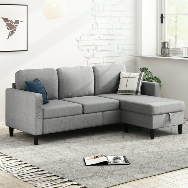 MUZZ Sectional Sofa with Movable Ottoman, Free Combination Sectional Couch, Small L Shaped Sectional Sofa with Storage Ottoman, Modern Linen Fabric Sofa Set for Living Room (Beige)