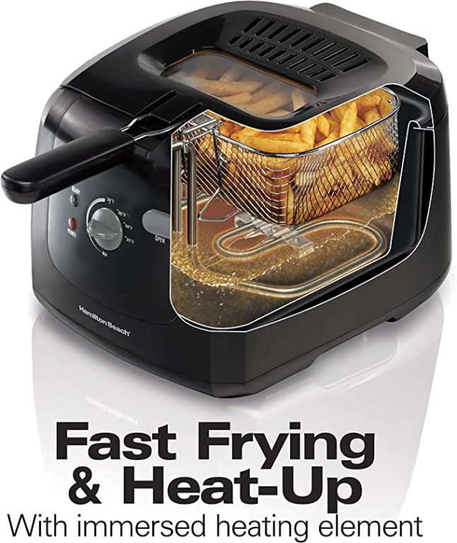 Hamilton Beach Electric Deep Fryer, Cool Touch Sides Easy to Clean Nonstick Basket, 8 Cups / 2 Liters Oil Capacity, Black
