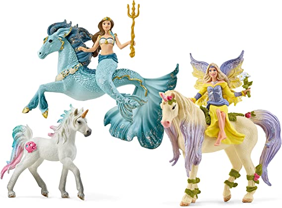 Schleich bayala, 5-Piece Starter Set with Fairy Feya, Mermaid Eyela, and Unicorn Toy Figurines, Ages 5+