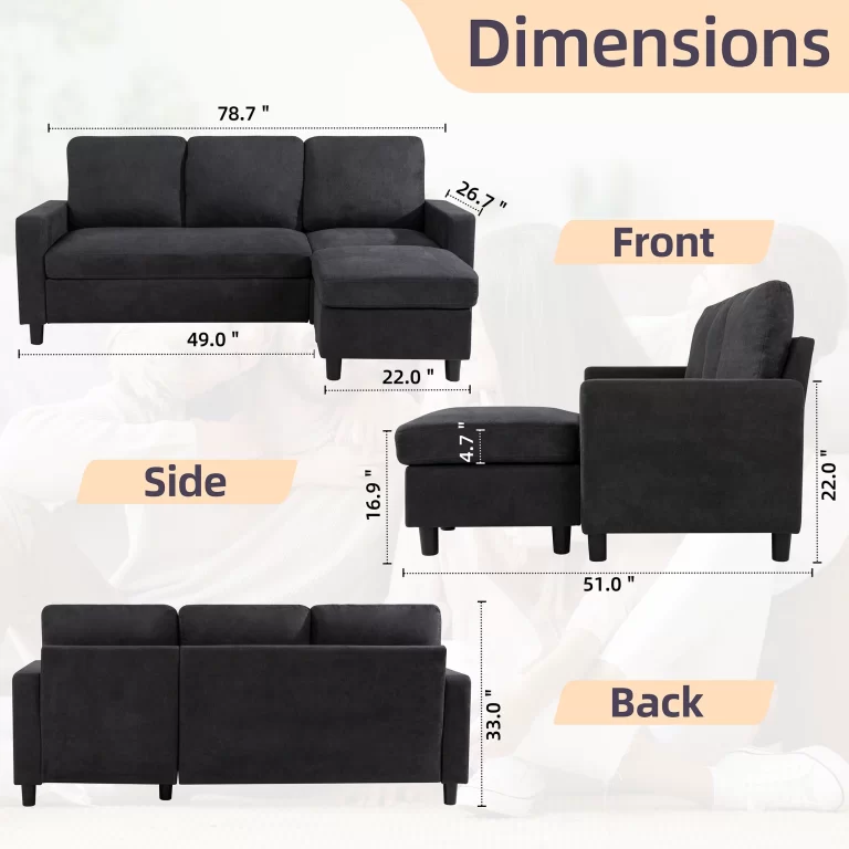 Sobaniilo Convertible Sectional Sofa Couch, Modern Linen Fabric L-Shaped 3-Seat Sofa Sectional with Reversible Chaise for Small Space