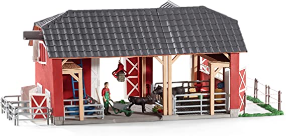 Schleich Farm Animal Toys and Playsets – Farm World Red Barn Set with Black Angus Cow Figurines, Farmer Action Figure and Farming Accessories for Kids Ages 3 and Above
