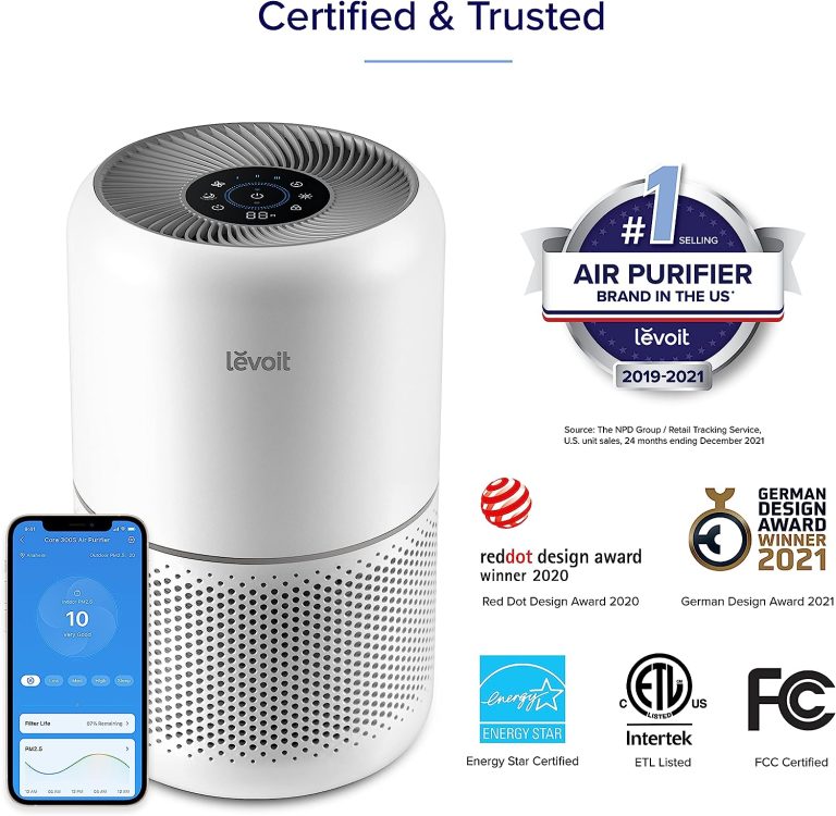 LEVOIT Air Purifier for Home Allergies Pets Hair in Bedroom, H13 True HEPA Filter, 24db Filtration System Cleaner Odor Eliminators, Ozone Free, Remove 99.97% Dust Smoke Mold Pollen, Core 300, Black