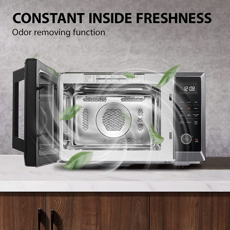 TOSHIBA EM131A5C-BS Countertop Microwave Ovens 1.2 Cu Ft, 12.4″ Removable Turntable Smart Humidity Sensor 12 Auto Menus Mute Function ECO Mode Easy Clean Interior Black Color 1100W