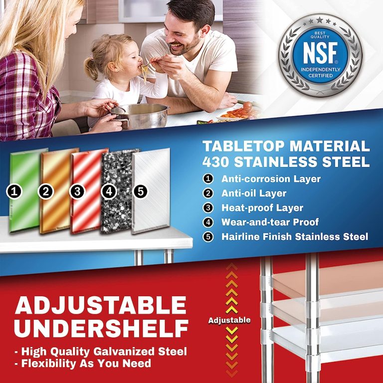 Food Prep Stainless Steel Table – DuraSteel 30 x 24 Inch Commercial Metal Workbench with Adjustable Under Shelf – NSF Certified – For Restaurant, Warehouse, Home, Kitchen, Garage