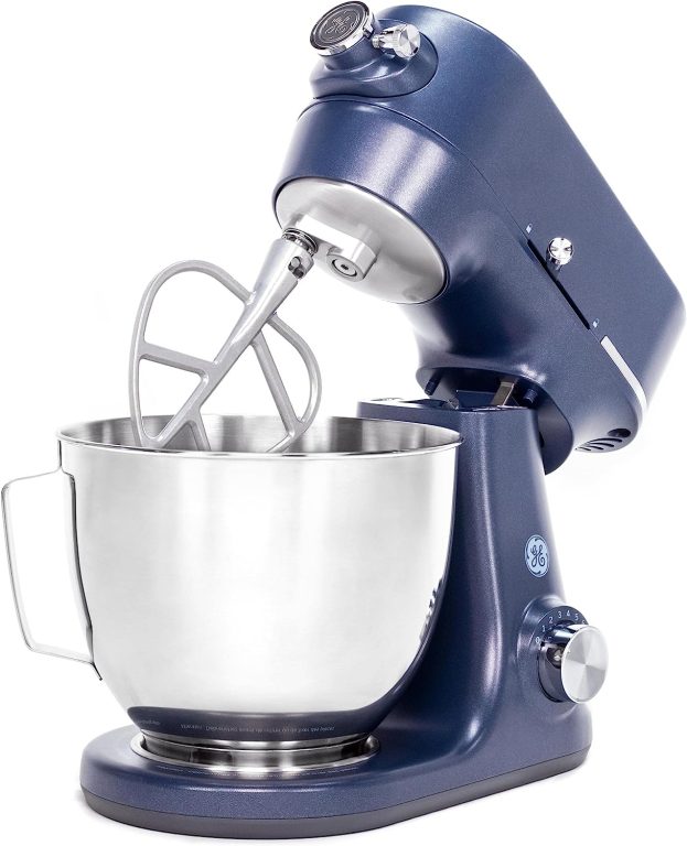 GE Tilt-Head Electric Stand Mixer | 7-Speed, 350-Watt Motor | Includes 5.3-Quart Bowl, Flat Beater, Dough Hook, Wire Whisk & Pouring Shield | Countertop Kitchen Essentials | Granite Gray