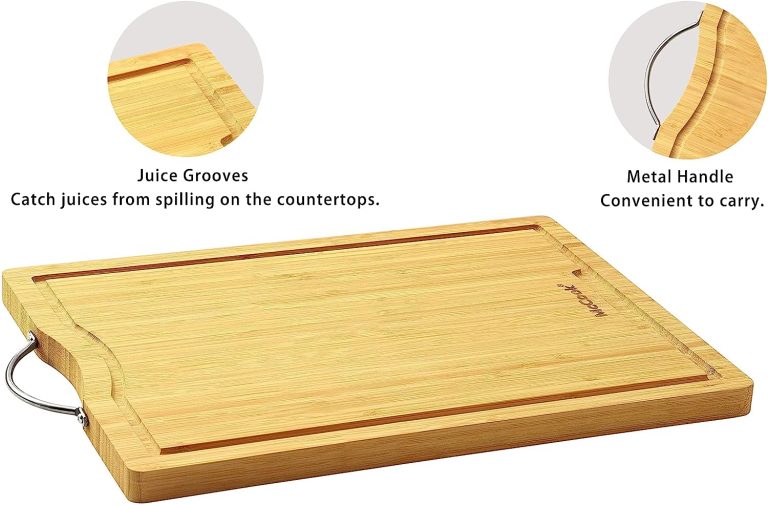 MC21 15 Pieces German Stainless Steel Knife Sets with Built-in Sharpener + MCW11 Bamboo Cutting Boards Set of 4 (Large, 17â€11.4â€0.8â€)