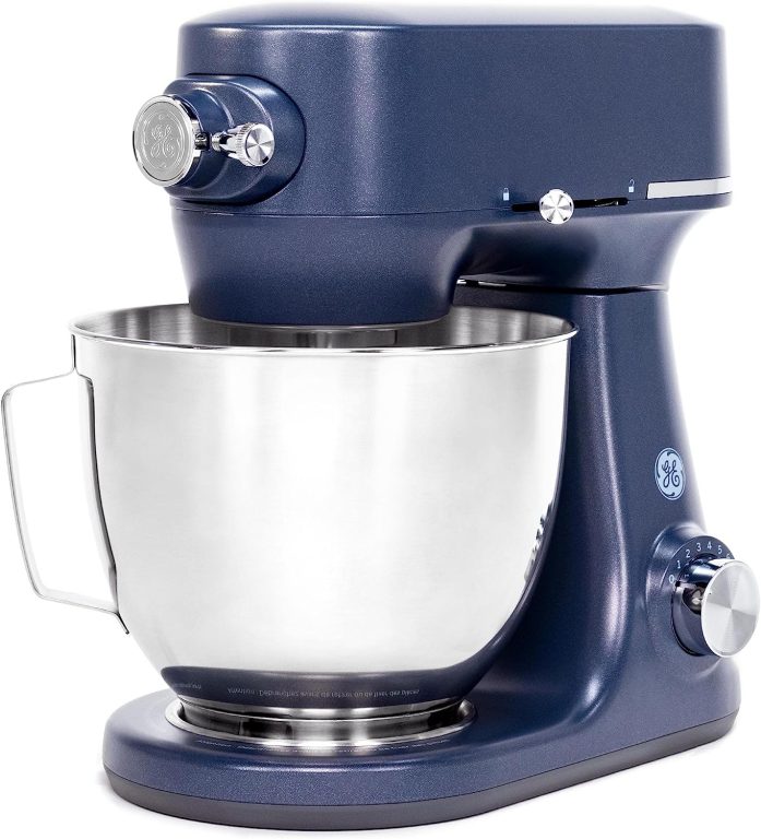 GE Tilt-Head Electric Stand Mixer | 7-Speed, 350-Watt Motor | Includes 5.3-Quart Bowl, Flat Beater, Dough Hook, Wire Whisk & Pouring Shield | Countertop Kitchen Essentials | Granite Gray