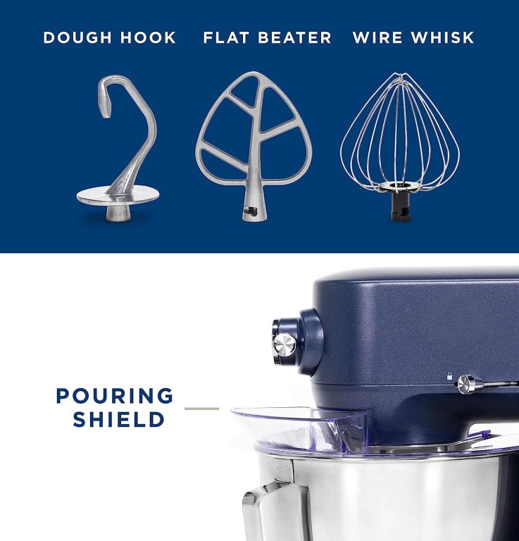 GE Tilt-Head Electric Stand Mixer | 7-Speed, 350-Watt Motor | Includes 5.3-Quart Bowl, Flat Beater, Dough Hook, Wire Whisk & Pouring Shield | Countertop Kitchen Essentials | Granite Gray