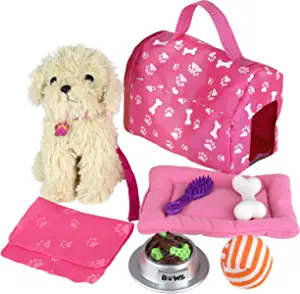 Click N’ Play Toy Puppy for Kids, 9 Piece Play Dog Set, Dog Toy for Girls 3-6 Years Old, Includes a Toy Dog Bed and Carrier