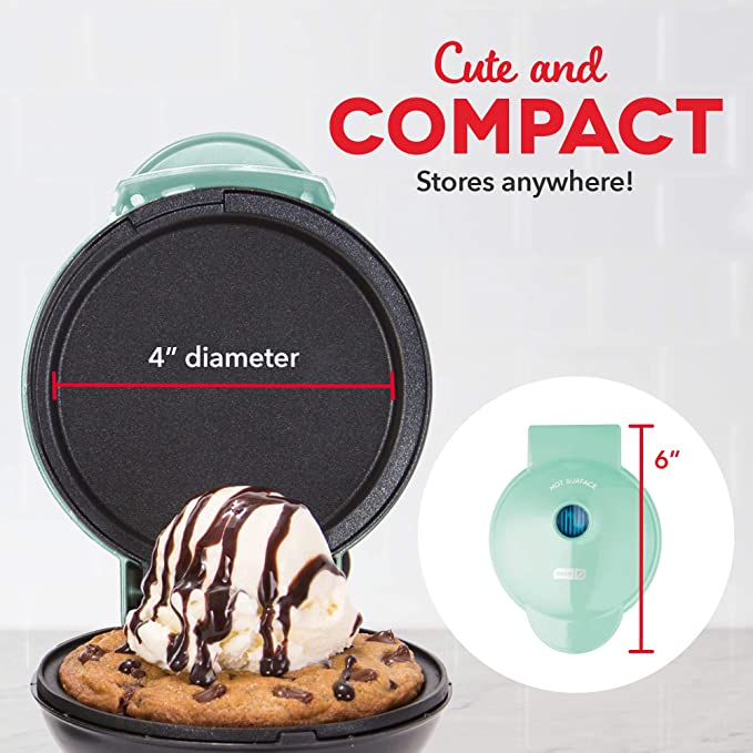 DASH Mini Maker Electric Round Griddle for Individual Pancakes, Cookies, Eggs & other on the go Breakfast, Lunch & Snacks with Indicator Light + Included Recipe Book – Aqua ,4 Inch