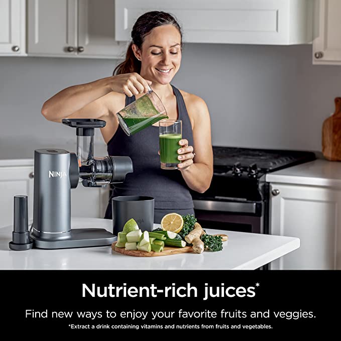 Ninja JC151 NeverClog Cold Press Juicer, Powerful Slow Juicer with Total Pulp Control, Charcoal