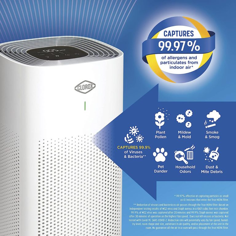 Clorox Air Purifiers for Home, True HEPA Filter, Large Rooms up to 1,500 Sq Ft, Removes 99.9% of Mold, Viruses, Wildfire Smoke, Allergens, Pet Allergies, Dust, AUTO Mode, Whisper Quiet