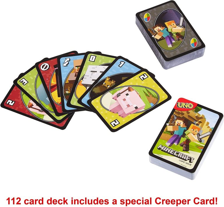 UNO Card Game, Gifts for Kids and Family Night, Themed to Minecraft Video Game, Travel Games, Storage Tin Box