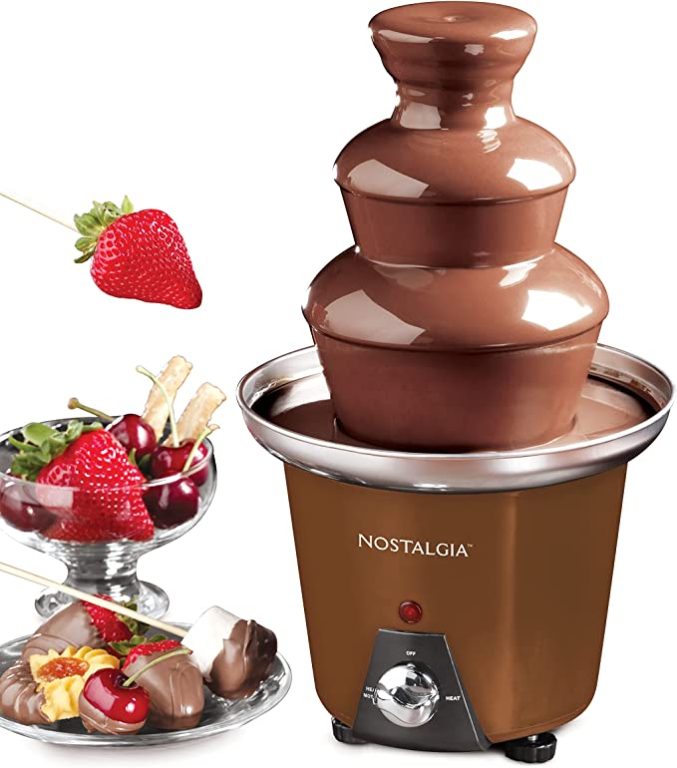Nostalgia Electric Chocolate Fondue Fountain, 24-Ounce, 3-Tier Set, Fountain Machine for Cheese, Melting Chocolate, Liqueurs, Black