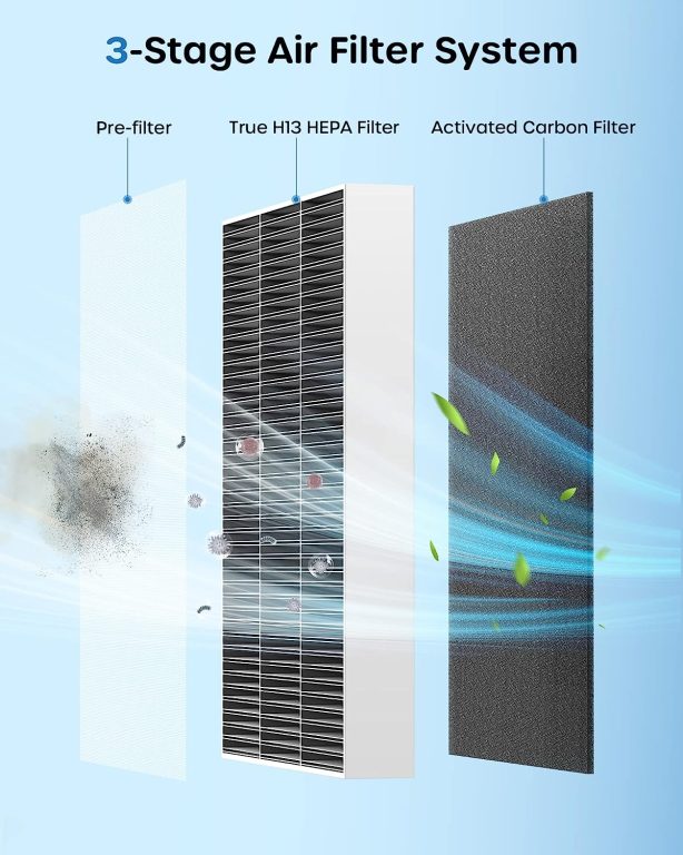 ECOWELL Air Purifiers for Large Room with H13 True HEPA Filter, Auto Mode, PM2.5 Monitor, 24 dB Quiet Sleep Mode Air Cleaner Clean 99.97% of Dust, Smoke, Odor, EAP260, White, 8.7 x 8.7 x 14.5 inch