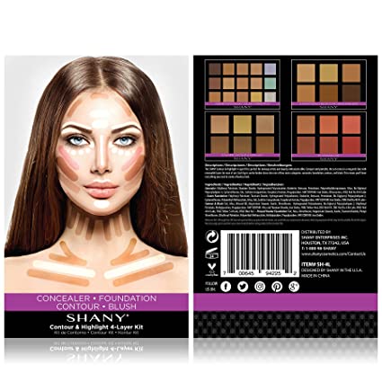 SHANY 4-Layer Contour and Highlight Makeup Kit – Set of Concealer/Color Corrector, Foundation, Contour/Highlight, and Blush Palettes