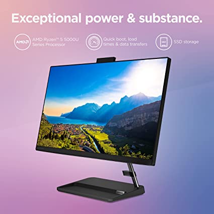 Lenovo IdeaCentre AIO 3-2022- All-in-One Desktop – 23.8″ FHD Touch Display – HD 720p Camera – Windows 11 Home – 8GB Memory – 512GB Storage – AMD Ryzen 5 5625U – Black – Mouse & Keyboard Included