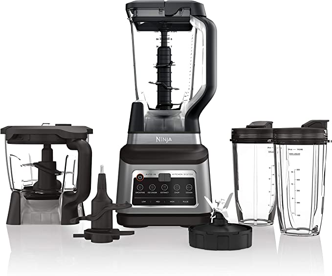 Ninja BN801 Professional Plus Kitchen System, 1400 WP, 5 Functions for Smoothies, Chopping, Dough & More with Auto IQ, 72-oz.* Blender Pitcher, 64-oz. Processor Bowl, (2) 24-oz. To-Go Cups, Grey