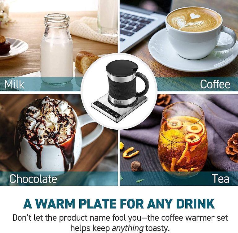 COSORI Coffee Mug Warmer & Mug Set, Beverage Cup Warmer for Desk Home Office Use, Coffee gifts, Electric 24 Watt, Touch Tech & LCD Digital Display, 304 Stainless Steel, 17 oz, Mug lid