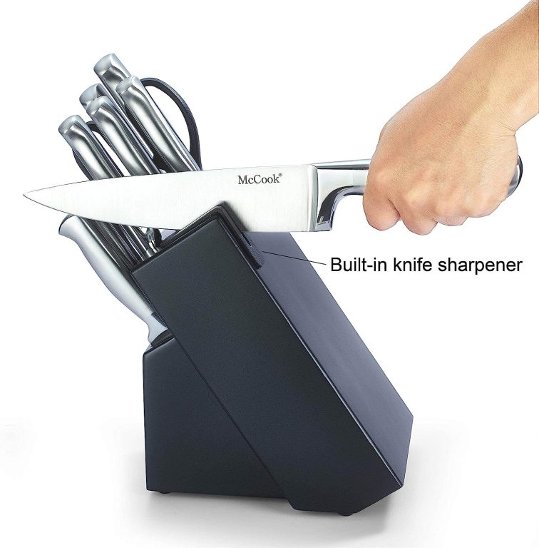 MC21 15 Pieces German Stainless Steel Knife Sets with Built-in Sharpener + MCW11 Bamboo Cutting Boards Set of 4 (Large, 17â€11.4â€0.8â€)