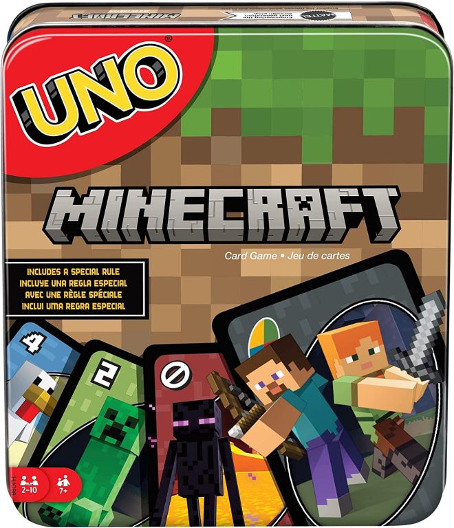 UNO Card Game, Gifts for Kids and Family Night, Themed to Minecraft Video Game, Travel Games, Storage Tin Box