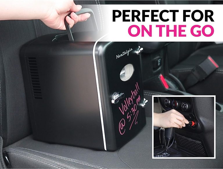 Nostalgia RF6RRAQ Retro 6-Can Personal Cooling and Heating Mini Refrigerator with Carry Handle for Home Office, Car, Boat or Dorm Room-Includes AC/DC Power Cords, Aqua