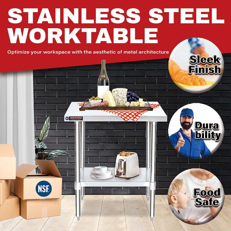 Food Prep Stainless Steel Table – DuraSteel 30 x 24 Inch Commercial Metal Workbench with Adjustable Under Shelf – NSF Certified – For Restaurant, Warehouse, Home, Kitchen, Garage
