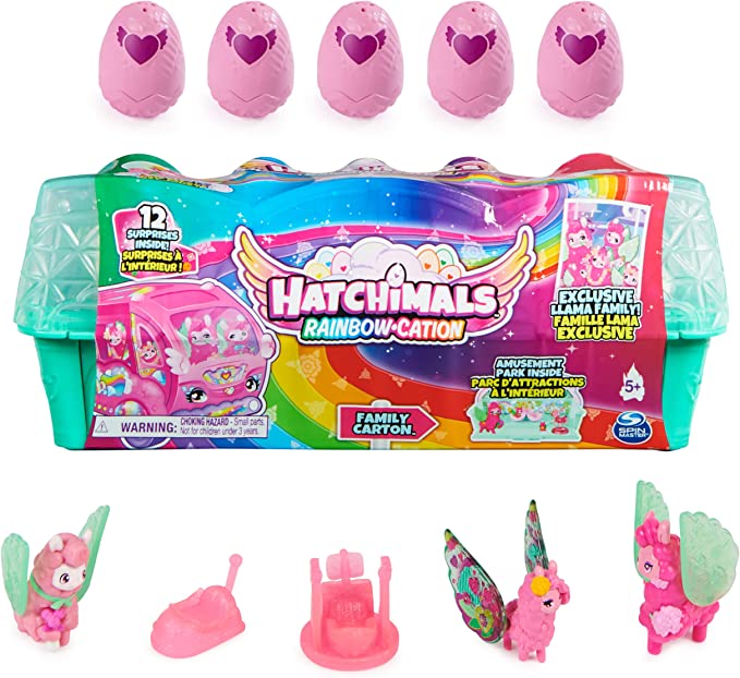 Hatchimals CollEGGtibles, Rainbow-Cation Llama Family Carton with Surprise Playset, 10 Characters, 2 Accessories, Easter Gifts, Kids Toys for Girls