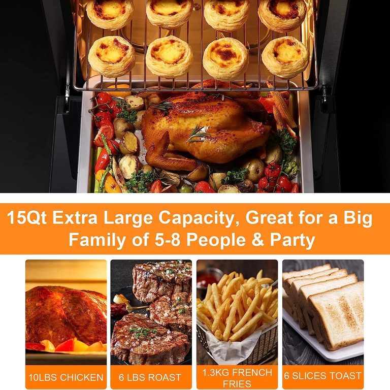 Nuwave Brio Air Fryer Smart Oven, 15.5-Qt X-Large Family Size,SS Rotisserie Basket & Skewer Kit, Reversible Ultra Non-Stick Grill Griddle Plate Included,Black