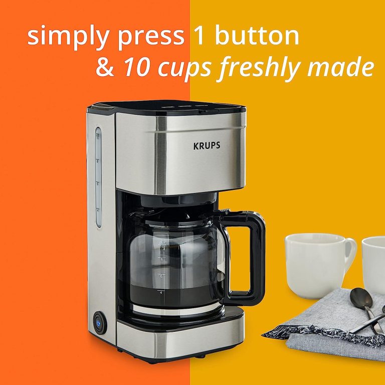 Krups Simply Brew Stainless Steel Drip Coffee Maker 10 Cup 900 Watts Coffee Filter, Drip Free, Dishwasher Safe Pot Silver and Black