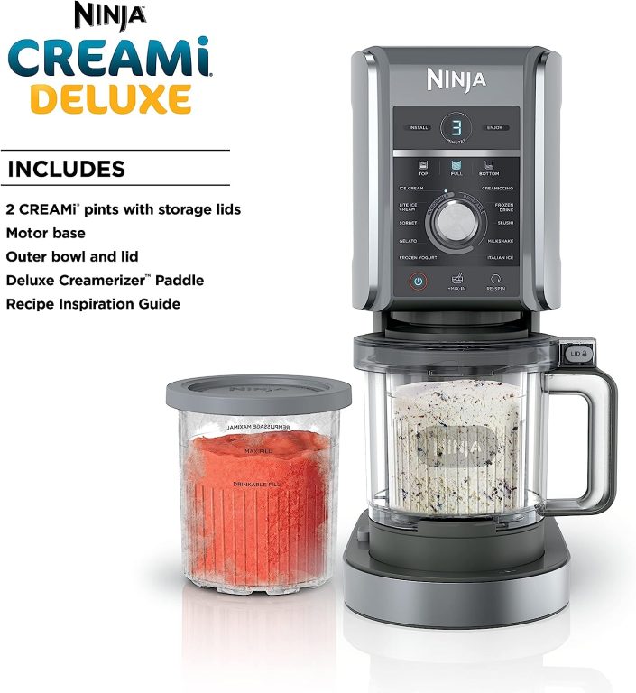 Ninja NC501 CREAMi Deluxe 11-in-1 Ice Cream & Frozen Treat Maker for Ice Cream, Sorbet, Milkshakes, Frozen Drinks & More, 11 Programs, with 2 XL Family Size Pint Containers, Perfect for Kids, Silver