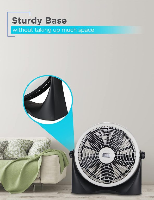 BLACK+DECKER Floor Fan for Home, Garage, Bedroom, or Office, Cooling Fan for Floor with 3 Fan Settings, Quiet Floor Fan with Adjustable Tilt Angle and Sturdy Base