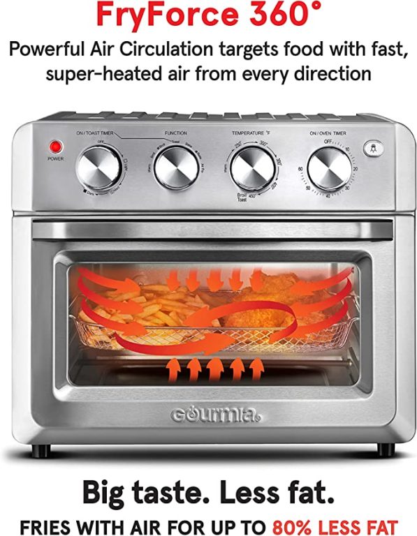 Gourmia Toaster Oven Air Fryer Combo 7-in-1 cooking functions 1550 watt air fryer oven 19.8L capacity air fryer accessories included convection toaster oven rack, air fryer basket GTF7580