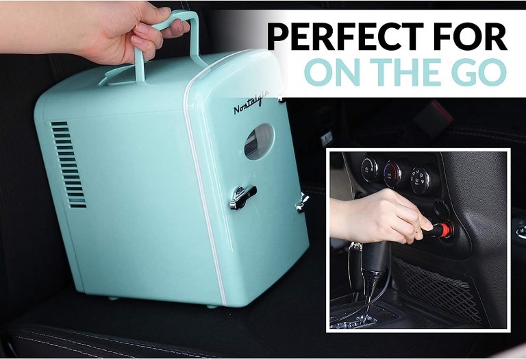 Nostalgia RF6RRAQ Retro 6-Can Personal Cooling and Heating Mini Refrigerator with Carry Handle for Home Office, Car, Boat or Dorm Room-Includes AC/DC Power Cords, Aqua