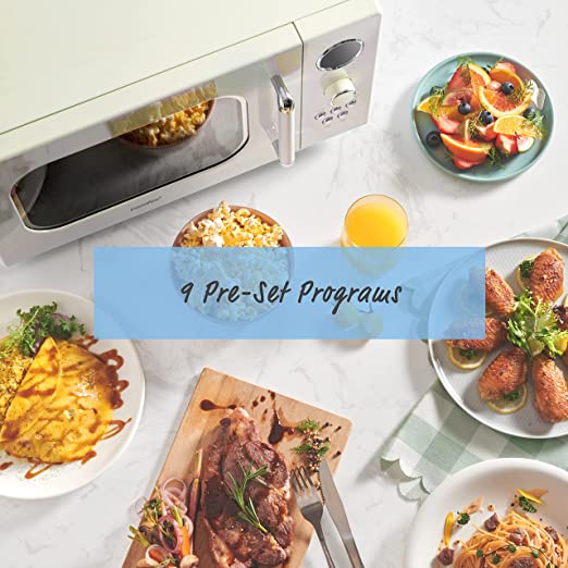 COMFEE’ CM-M092AAT Retro Microwave with 9 Preset Programs, Fast Multi-stage Cooking, Turntable Reset Function Kitchen Timer, Mute Function, ECO Mode, LED digital display, 0.9 cu.ft, 900W, Apricot