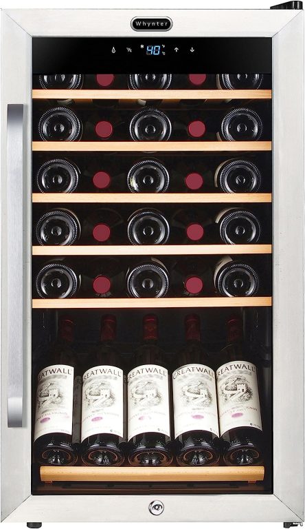 Whynter FWC-341TS 34 Bottle Freestanding Stainless Steel Wine Refrigerator with Display Shelf and Digital Control