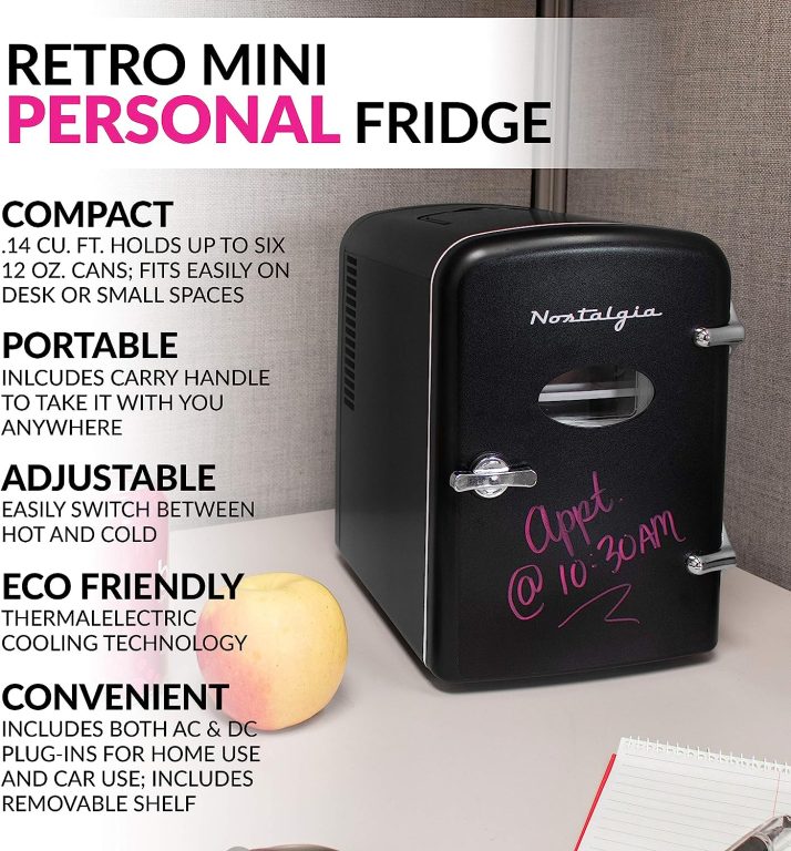 Nostalgia RF6RRAQ Retro 6-Can Personal Cooling and Heating Mini Refrigerator with Carry Handle for Home Office, Car, Boat or Dorm Room-Includes AC/DC Power Cords, Aqua