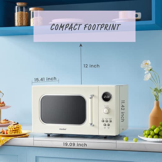 COMFEE’ CM-M092AAT Retro Microwave with 9 Preset Programs, Fast Multi-stage Cooking, Turntable Reset Function Kitchen Timer, Mute Function, ECO Mode, LED digital display, 0.9 cu.ft, 900W, Apricot