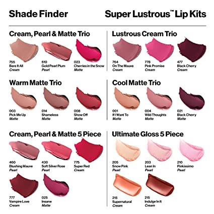Lipstick Set by Revlon, Super Lustrous 5 Piece Gift Set, Multi-Finish, Cream Pearl & Matte, Pack of 5