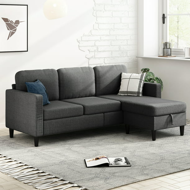 MUZZ Sectional Sofa with Movable Ottoman, Free Combination Sectional Couch, Small L Shaped Sectional Sofa with Storage Ottoman, Modern Linen Fabric Sofa Set for Living Room (Beige)